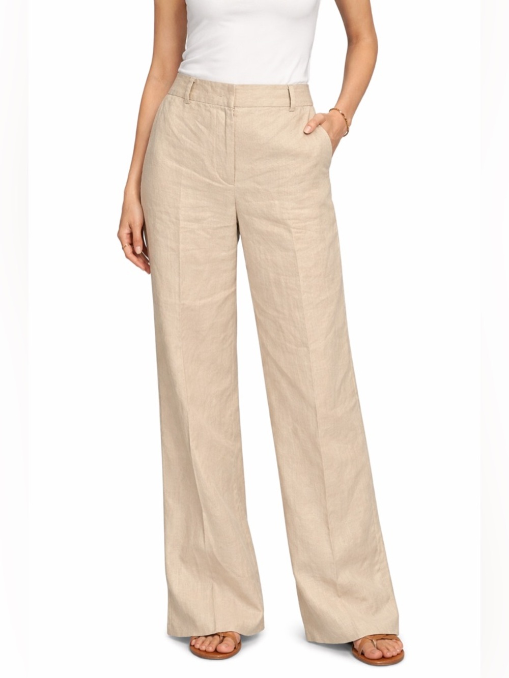 Brooks Brothers Beige Wide-Leg Linen Trousers